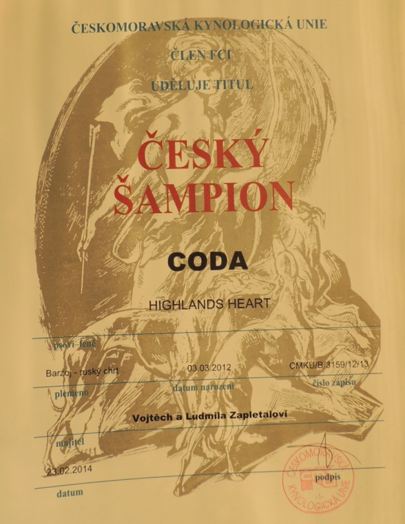 Diplom Českého šampiona